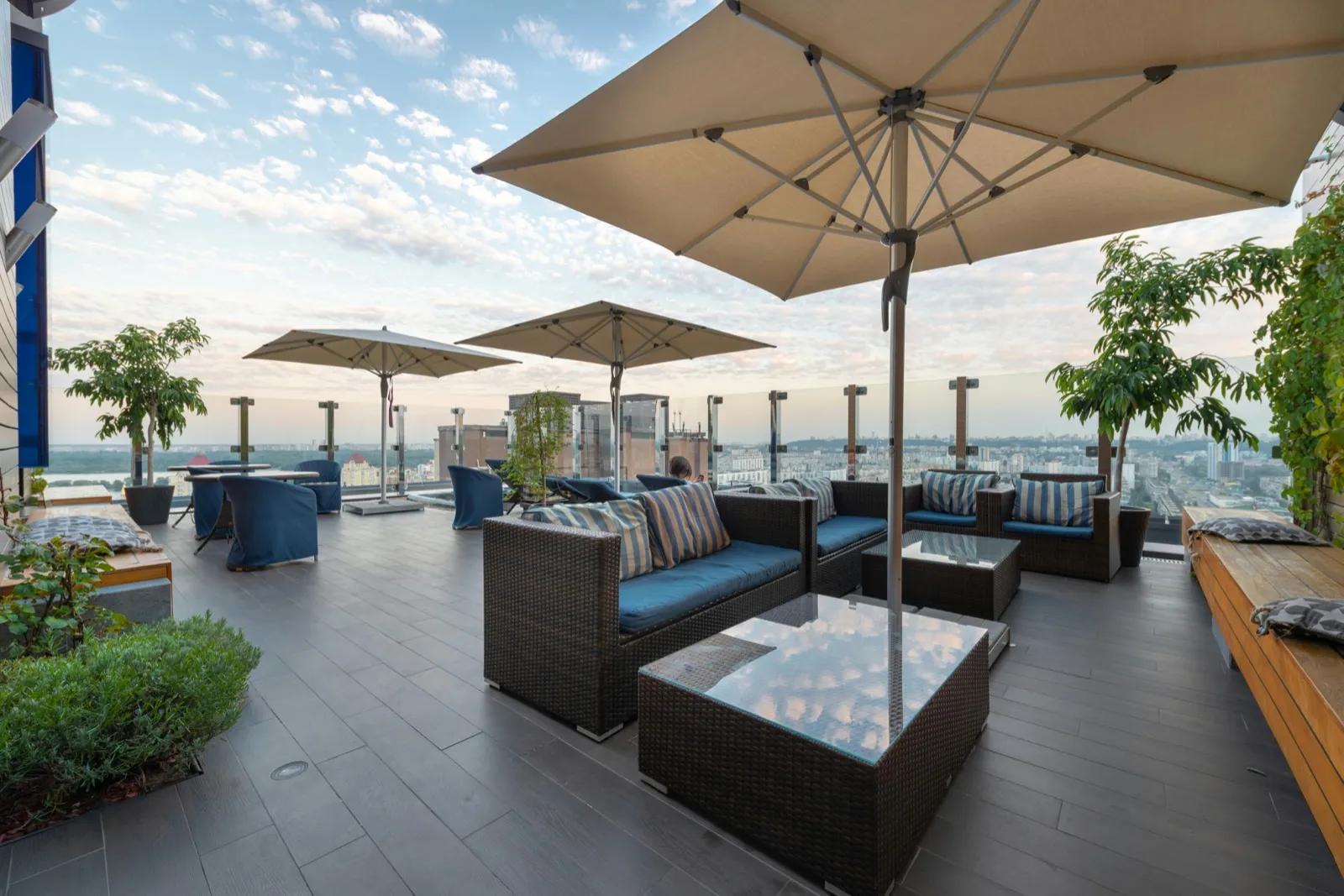 Terrace lounge with chairs in the sun