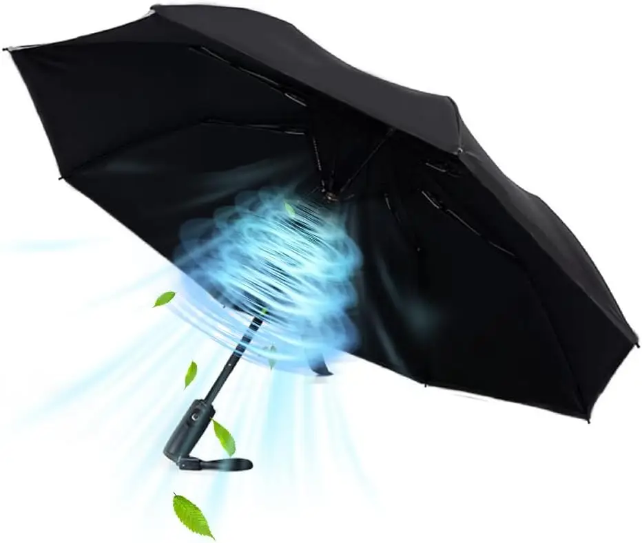 WOOLALA UPF 50 portable cooling foldable umbrella with fan USB rechargeable sun rain games playground
