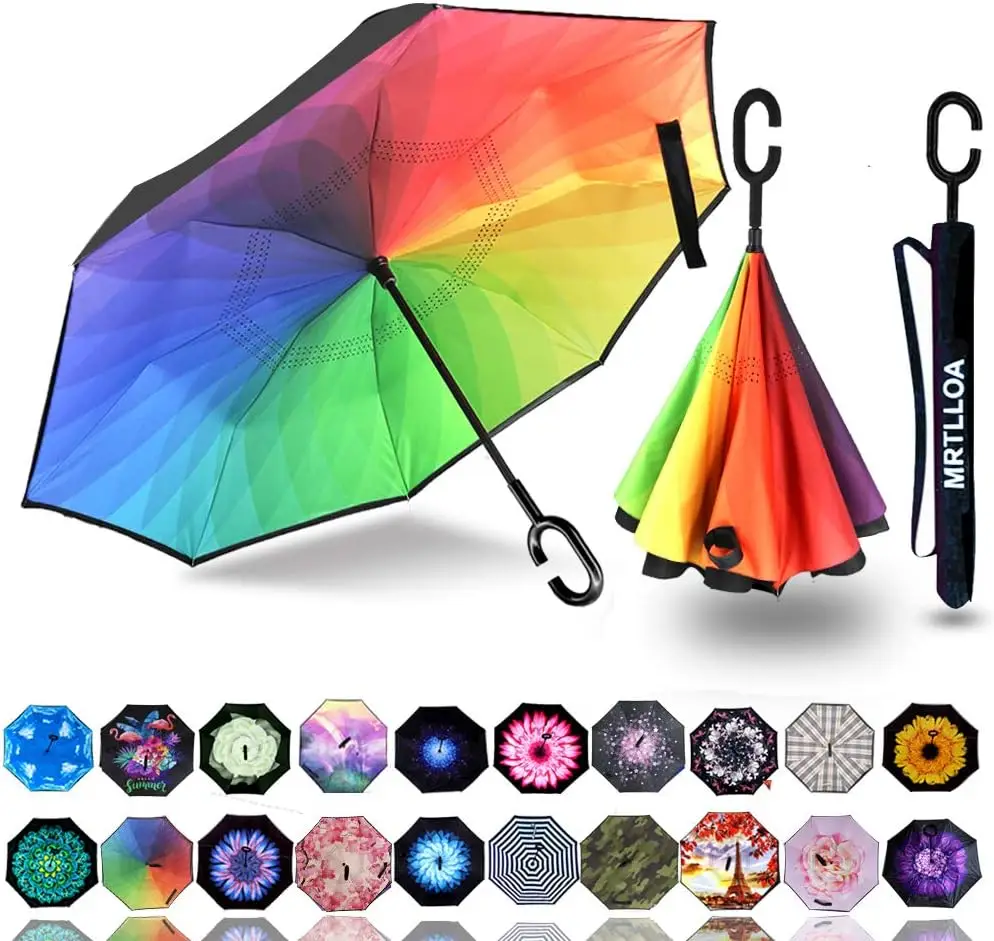 MRTLLOA 40 49 56 Inch Oversize Windproof Inverted Reverse Umbrella double layer C-shaped handle