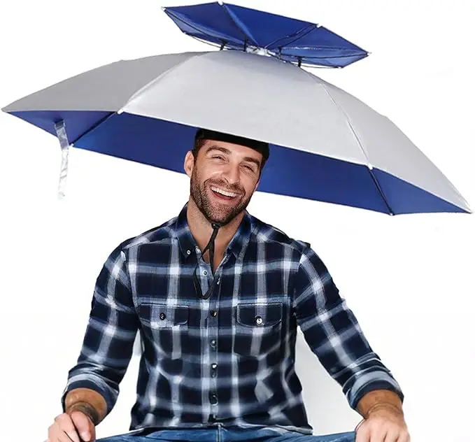 Double Layer 37 inch Umbrella Hat Waterproof UV Shield Hands Free