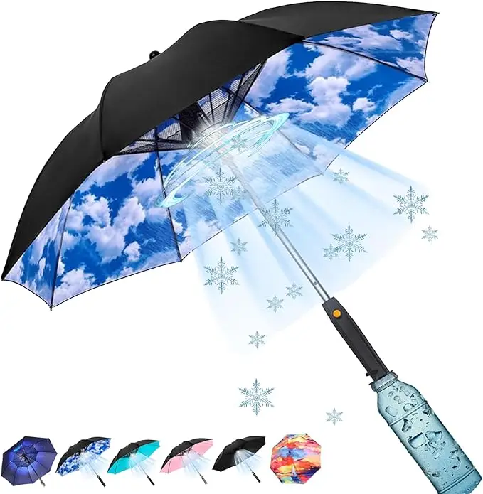 Umbrella with fan and mist spray 2025 upgraded UV blocking summer outdoor activities cooling