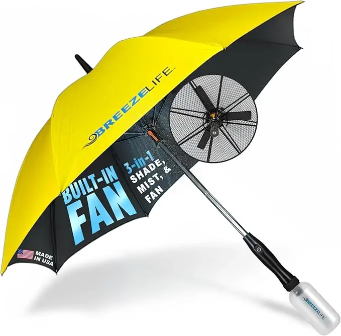 Breeze Life Rechargeable Mister umbrella with built-in fan and mister sun UV blocking beach festivals