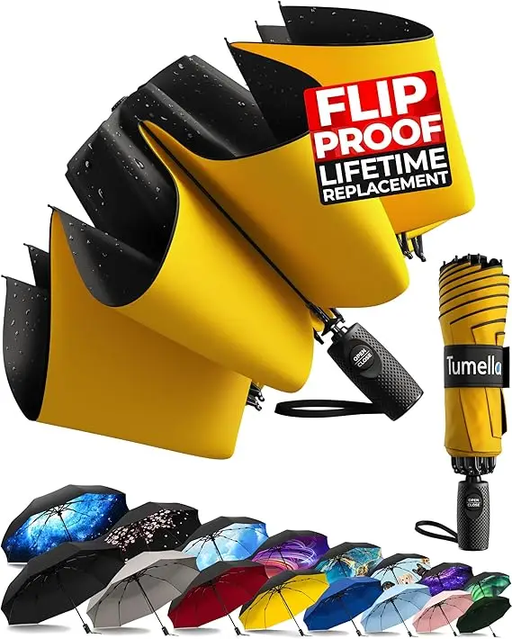 TUMELLA Inverted Windproof Umbrella automatic reverse folding premium grip