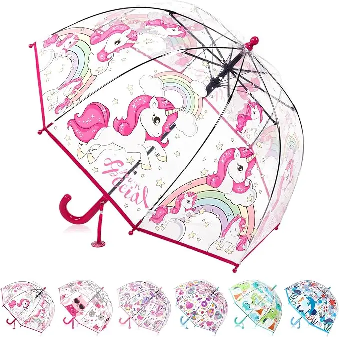 Kids Clear Bubble Umbrella Auto-Open Windproof Toddler Ages 3-10