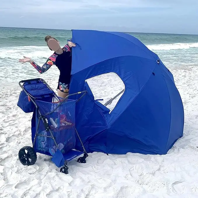 240cm Umbrella Shelter UPF50 beach fishing double door mesh windows carry bag