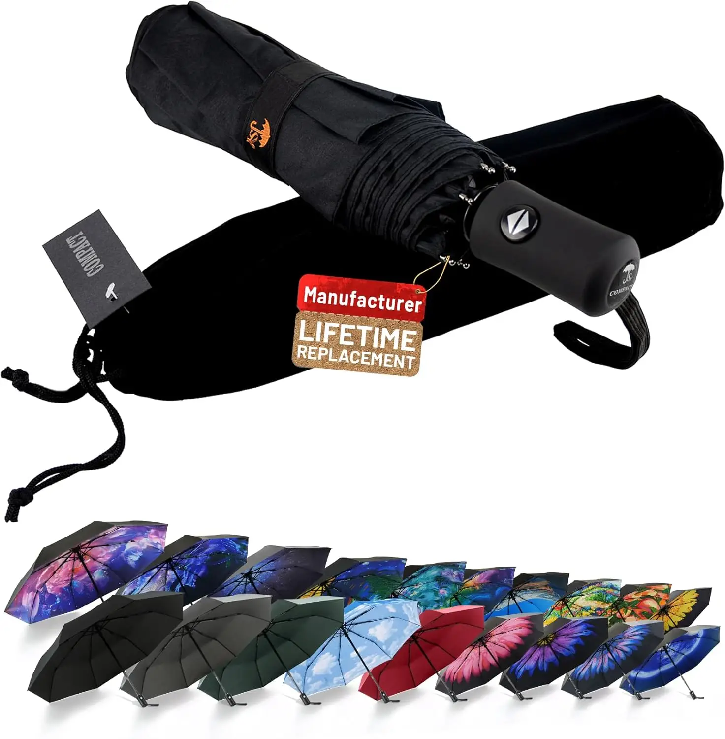 SY Compact travel umbrella — lightest 8-rib umbrella for college students, fits backpack