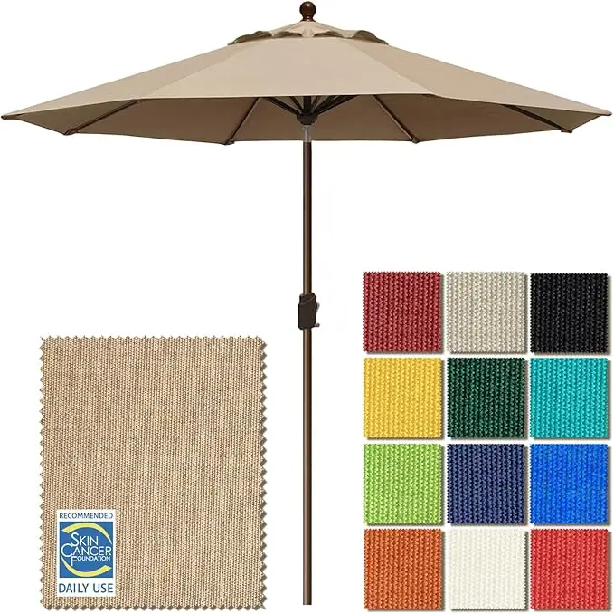 EliteShade 9 ft Market Patio Umbrella UPF 50+ — 10 year no fade, vented top, commercial grade, heather beige