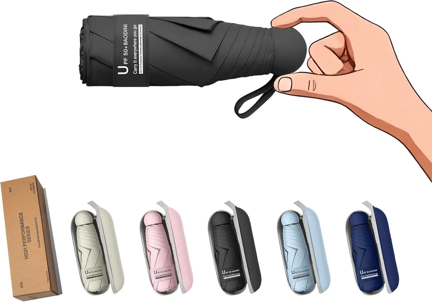 BAODINI Mini umbrella — ultra compact for small backpack pockets